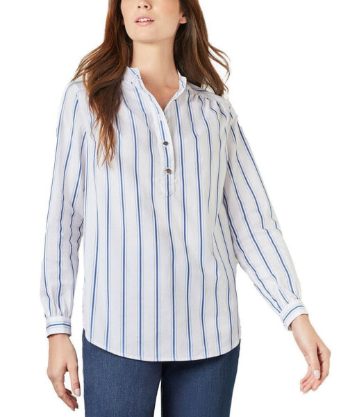 Women's Cotton Stand-Collar Striped Top