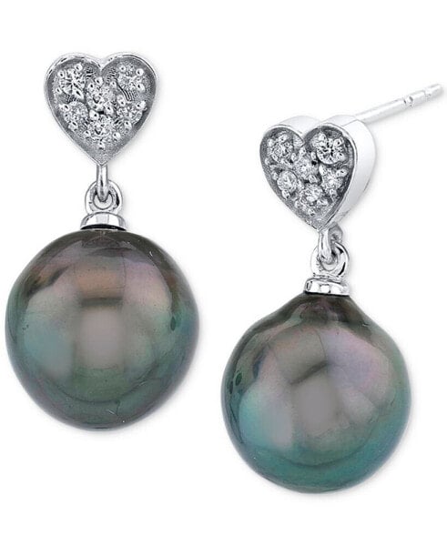 Cultured Freshwater Pearl (9mm) & Diamond (1/10 ct. t.w.) Heart Cluster Drop Earrings in 14k Gold