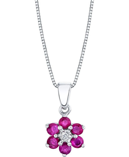 Macy's ruby (5/8 ct. t.w.) & Diamond Accent Flower 18" Pendant Necklace in 14k White Gold