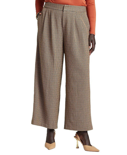 Plus Size Pleated Wide Leg Pant - 30, Brown
