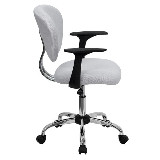 Mid-Back White Mesh Swivel Task Chair With Chrome Base And Arms