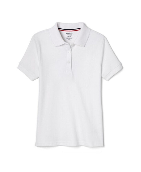 Big Girls Uniform Short Sleeve Picot Collar Interlock Polo Shirt