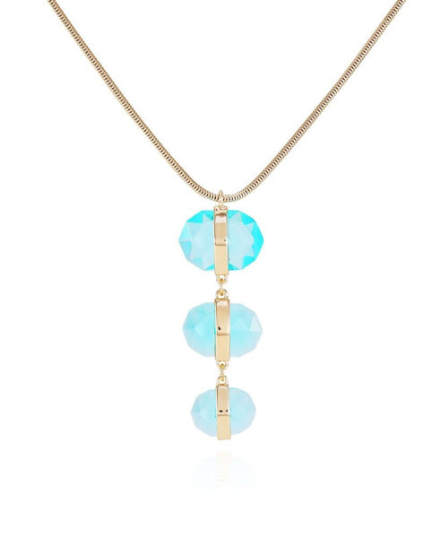 Gold-Tone Long Aqua Pendant Statement Necklace, 30" + 2" Extender