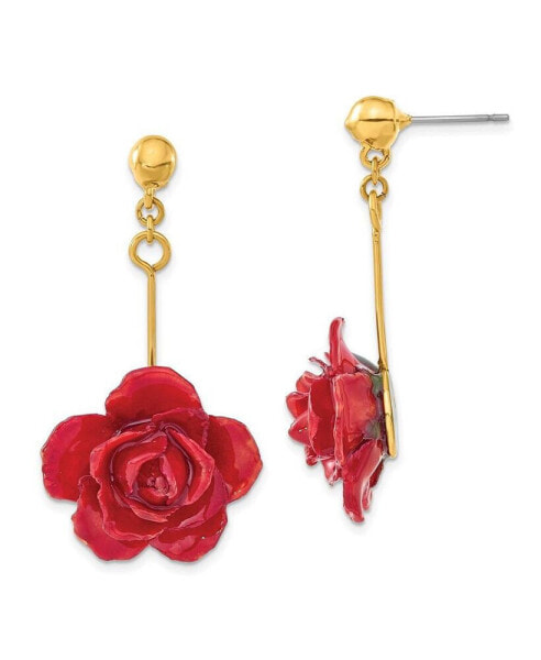 Lacquer Dipped Red Real Rose Gold-tone Dangle Post Earrings