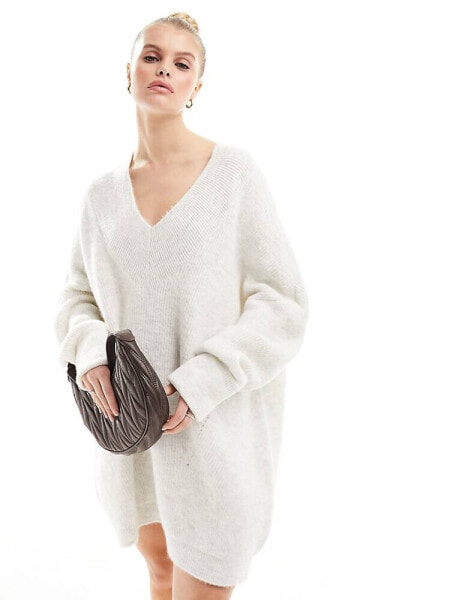 Miss Selfridge v neck slouchy knit mini dress in cream