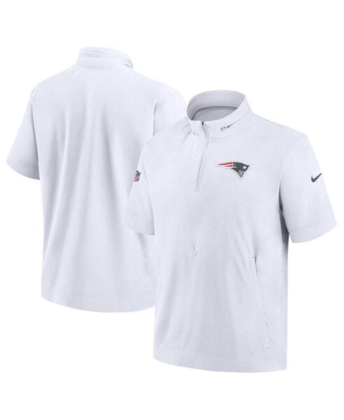 Men's White New England Patriots Sideline Coach Short Sleeve Hoodie Quarter-Zip Jacket