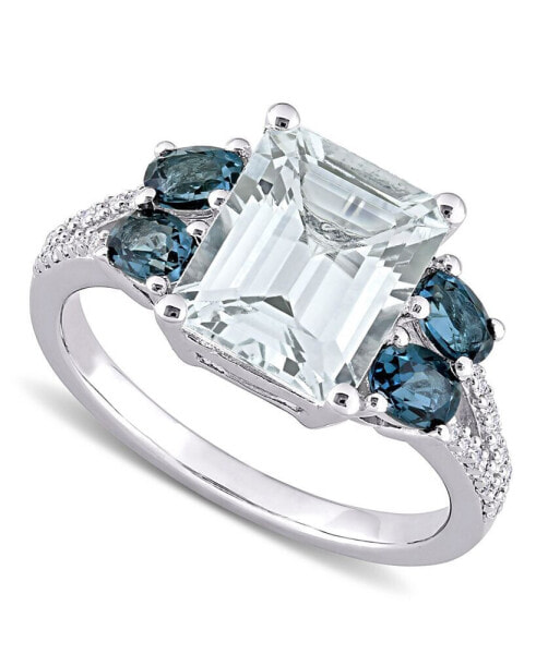 Aquamarine (3 ct. t.w.), Blue Topaz (1 ct. t.w.) & Diamond (1/10 ct. t.w.) Ring in Sterling Silver