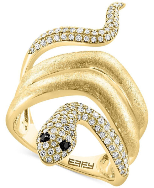 EFFY® White Diamond (1/2 ct. t.w.) & Black Diamond Accent Snake Ring in 14k Gold