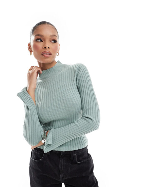 Threadbare high neck jumper in sage green