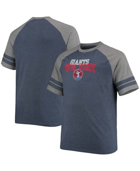 Men's Big and Tall Navy, Heathered Gray New York Giants Throwback 2-Stripe Raglan T-shirt
