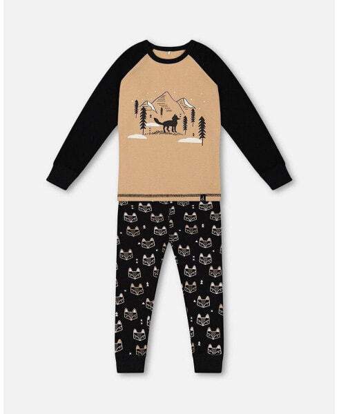 Baby Boys Baby Organic Cotton Two Piece Pajama Set Black Printed Fox