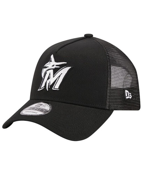 Men's Black Miami Marlins A-Frame 9FORTY Trucker Adjustable Hat
