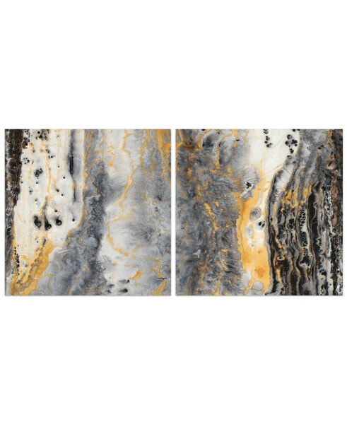 Bands of Gold A B Frameless Free Floating Tempered Glass Panel Graphic Abstract Wall Art, 38" x 38" x 0.2"