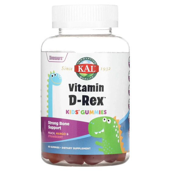 Kids Vitamin D-Rex Gummies, Peach, Mango & Strawberry, 60 Gummies