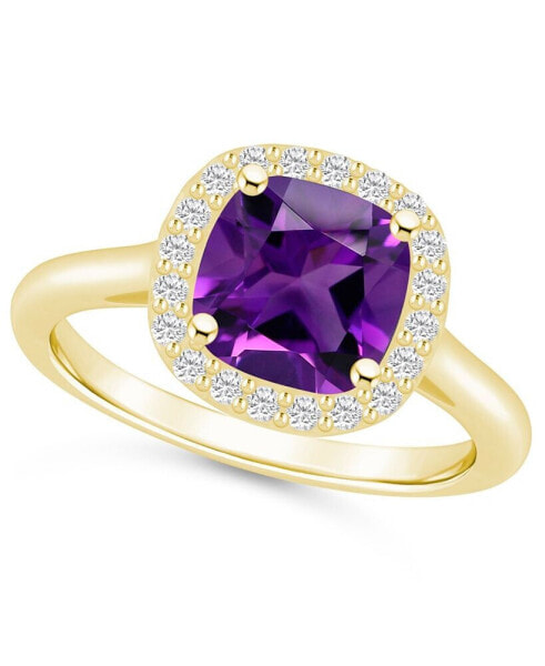 Amethyst (2 ct. t.w.) and Diamond (1/4 ct. t.w.) Halo Ring in 14K Yellow Gold