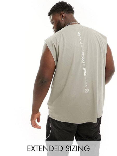 ASOS Dark Future oversized vest in grey with logo spine print