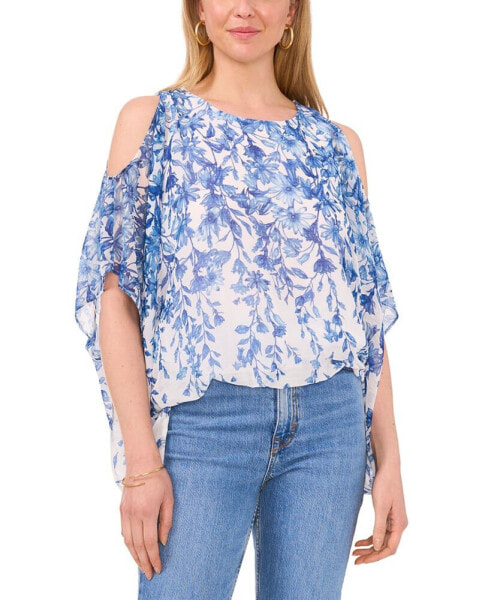 Women's Printed Cold-Shoulder Cape-Sleeve Top