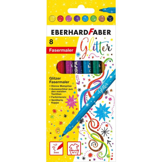 Eberhard Faber Glitter felt-tip pen pastel - 8 colours - Blue - Green - Orange - Pink - Turquoise - Yellow - Multicolour - Boy/Girl - 8 pc(s) - Cardboard box