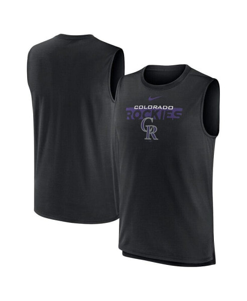 Men's Black Colorado Rockies Knockout Stack Exceed Muscle Tank Top