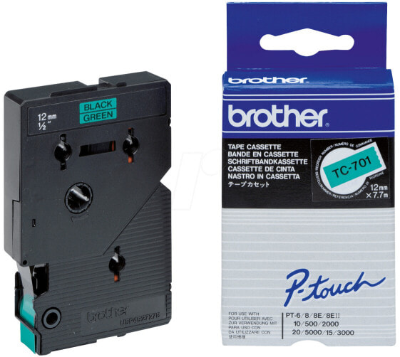 Brother Labelling Tape 12mm - Black on green - TC - Black - Brother - P-touch PT2000 - PT3000 - PT500 - PT5000 - PT8E - 1.2 cm