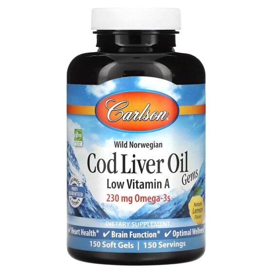 Wild Norwegian, Cod Liver Oil Gems, Low Vitamin A, Natural Lemon , 230 mg, 150 Soft Gels