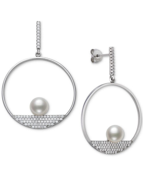 Cultured Freshwater Button Pearl (7mm) & Cubic Zirconia Pavé Circle Drop Earrings, Created for Macy's