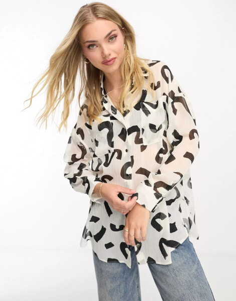 New Look chiffon shirt in mark making print