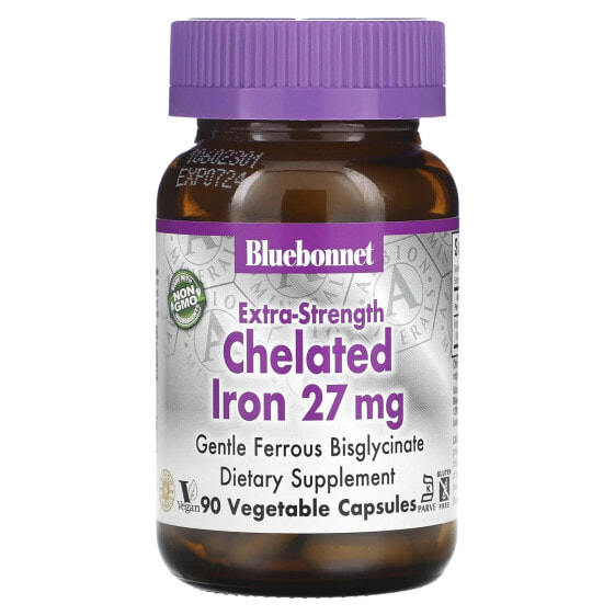 Железо хелатированное с повышенной силой, 27 мг, 90 капсул, Bluebonnet Nutrition.