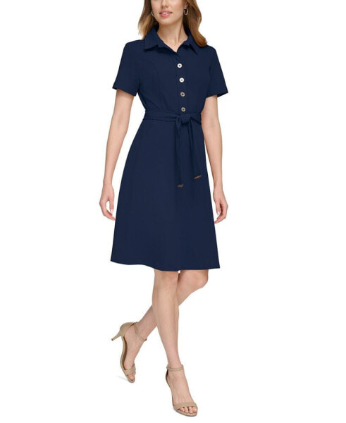 Petite Short-Sleeve Belted Shirtdress