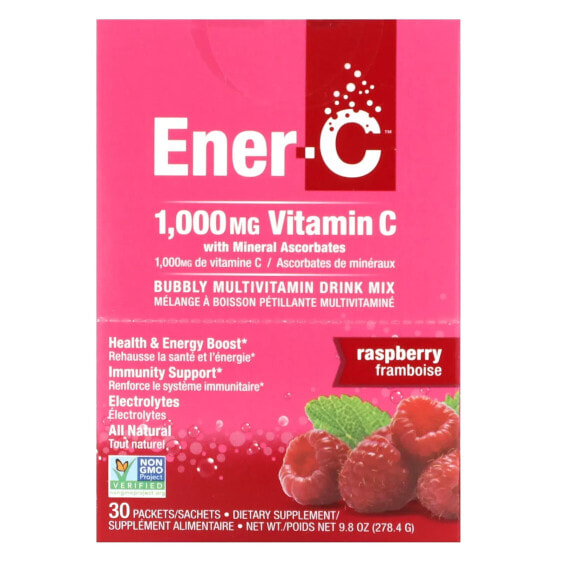 Мультивитамин Ener-C Малина 1000 мг, 30 пакетиков по 9.28 г каждый