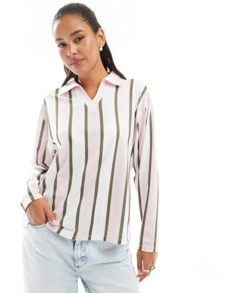 ASOS DESIGN football varsity top in pink stripe