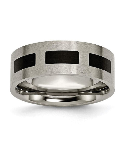 Titanium Brushed with Black Rubber Flat Wedding Band Ring