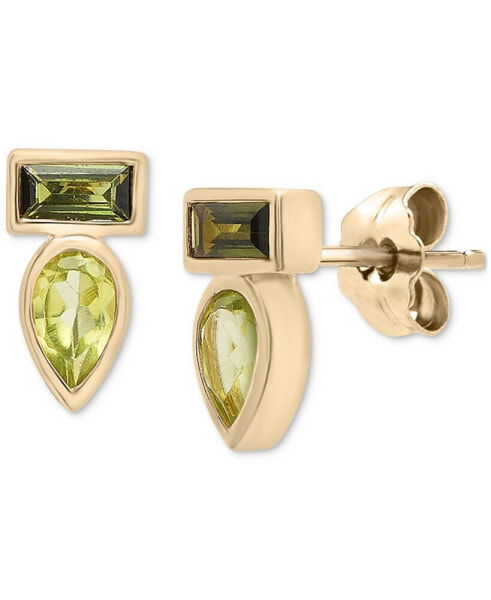 Peridot (3/8 ct. t.w.) & Green Tourmaline (1/3 ct. t.w.) Bezel Stud Earrings in Gold Vermeil (Also available in Morganite & Pink Topaz) Created for Macy's