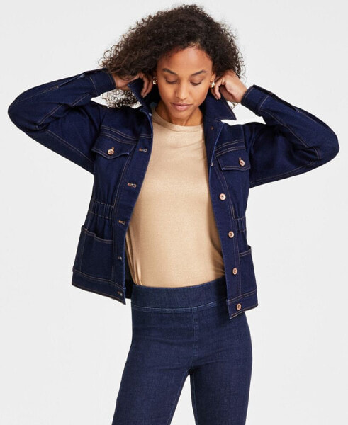 Women's Button-Front Shirred Denim Jacket