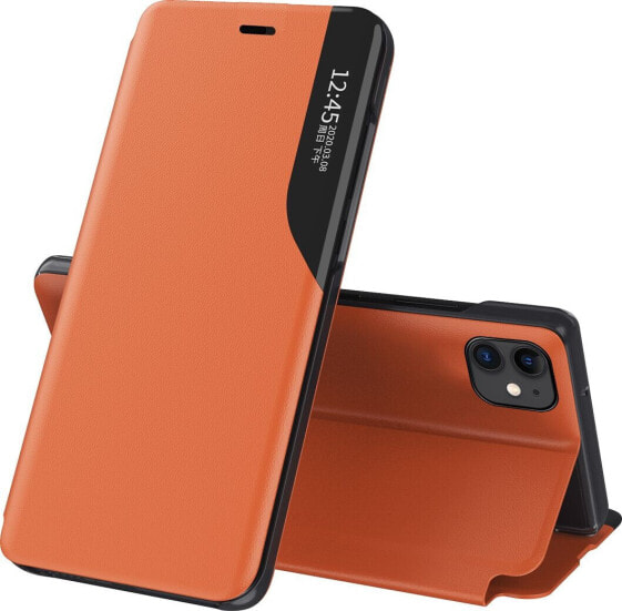 Hurtel Eco Leather View Case elegancki futerał etui z klapką i funkcją podstawki iPhone 13 Pro pomarańczowy