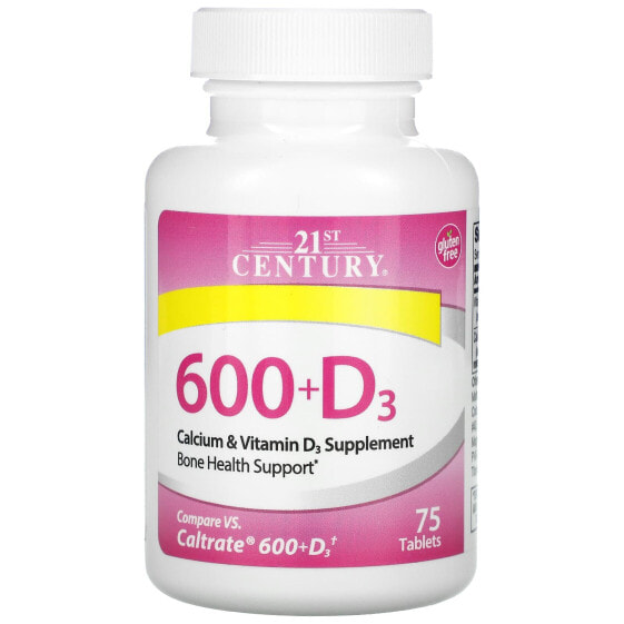 Витамины и минералы Кальций 21st Century 600+D3, Calcium & Vitamin D3 Supplement, 75 Tablets