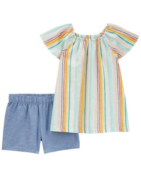 Kid 2-Piece Striped Top & Chambray Short Set 5