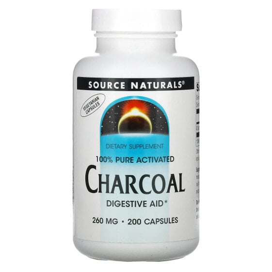 Source Naturals, 100% чистый активированный уголь, 260 мг, 200 капсул