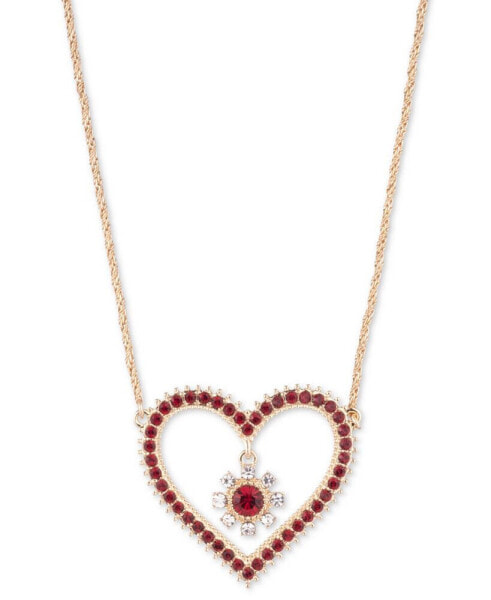 Marchesa gold-Tone Color Crystal Heart Pendant Necklace, 16" + 3" extender