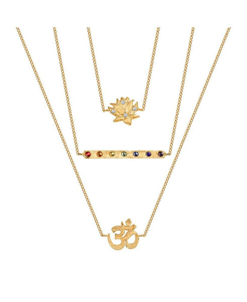 Karma and Luck aligned in Serenity - Lotus OM Chakra Bar Triple Layer Necklace