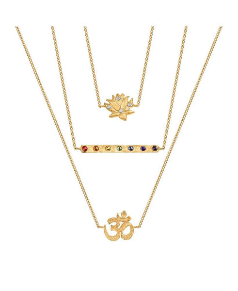 Aligned in Serenity - Lotus OM Chakra Bar Triple Layer Necklace