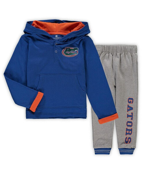 Toddler Boys Royal, Heathered Gray Florida Gators Poppies Hoodie and Sweatpants Set