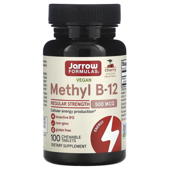 Витамин B-12 веганский максимальной силы, вишня, 5 000 мкг, 60 жевательных таблеток Jarrow Formulas