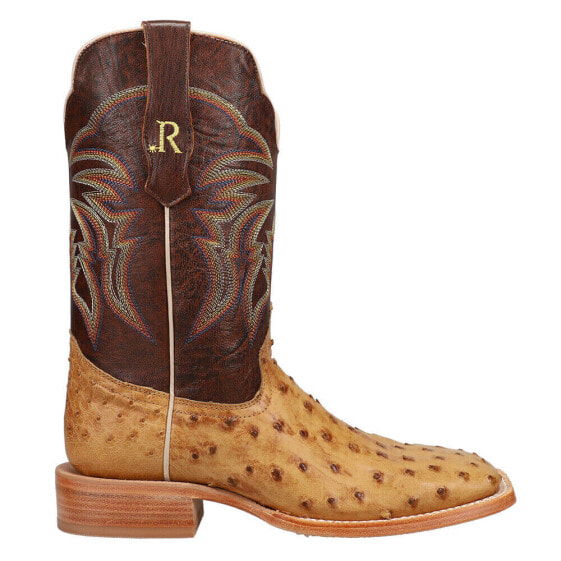 R. Watson Boots Full Quill Ostrich Embroidery Square Toe Cowboy Mens Brown Dres