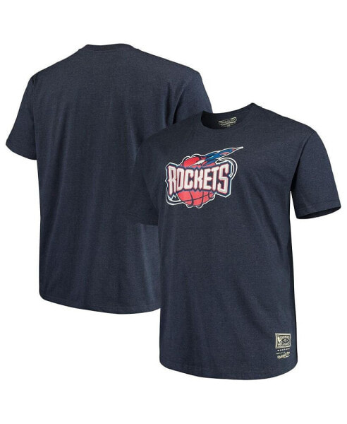 Men's Navy Distressed Houston Rockets Big and Tall Hardwood Classics Vintage-Like Logo T-shirt