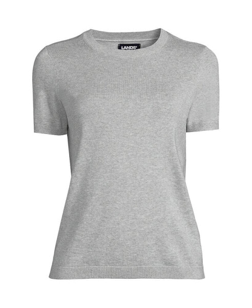 Women's Fine Gauge Crew Neck Short Sleeve Tee Sweater