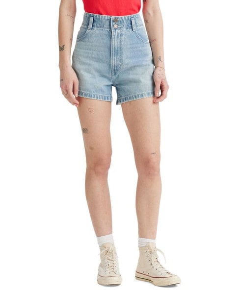 Women's Cotton High-Rise Double Button Mom Shorts