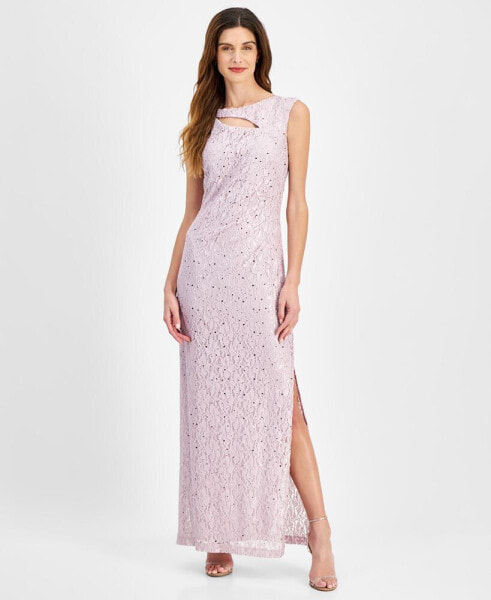 Women's Lace Cutout Cap-Sleeve Gown