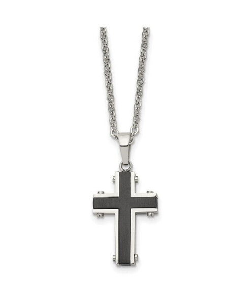 Polished Black IP-plated Cross Pendant Cable Chain Necklace