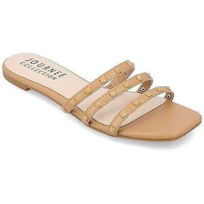 Journee Collection Womens Camarie Slip On Slide Multi Strap Sandals Tan 6